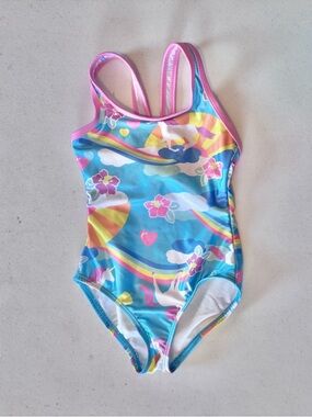 Girls' Unicorn & Rainbow One-Piece Swimsuit - Blue & Pink